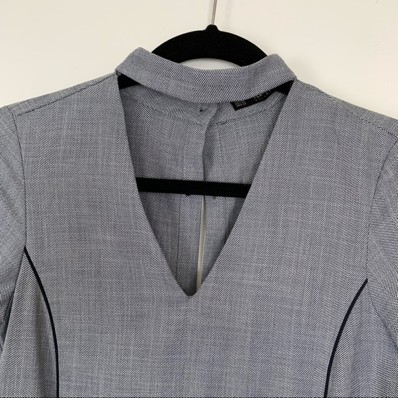 ZARA Gray V Neck Choker A-Line Shift Mini Dress - Picture 3 of 12